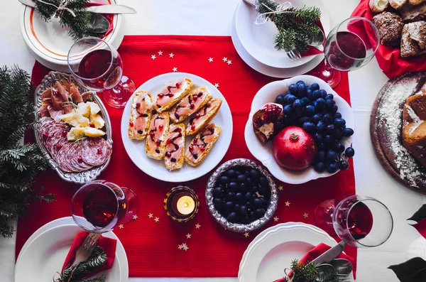 Flat Lay Ambiente Mesa Festiva Para Jantar Férias Natal Italiano — Fotografia de Stock