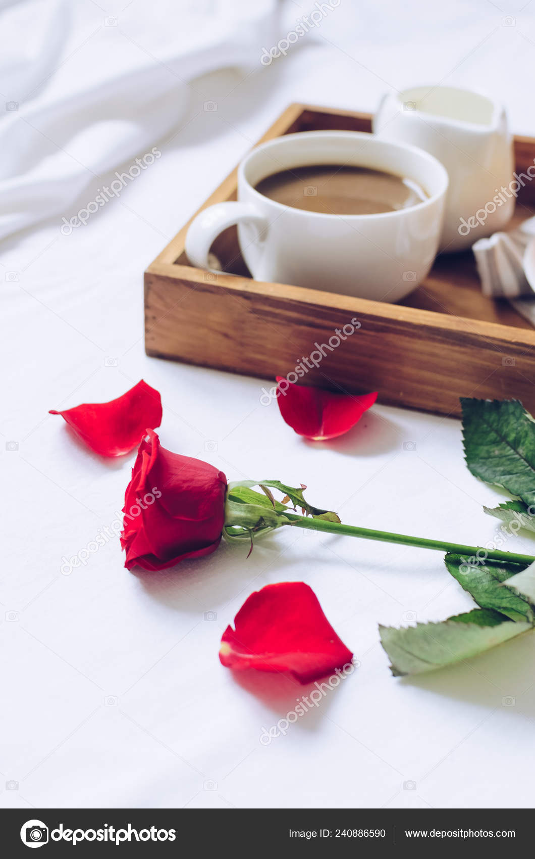 Romantic Valentines Day Breakfast Bed Tray Cup Coffee Espresso