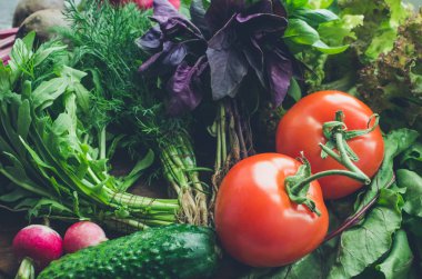 Çeşitli çiğ organik sebzeler ile arka plan dokusu