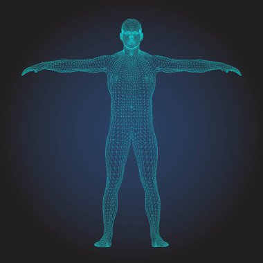 3D tel kafes insan vücudu T-poz önden görünüm