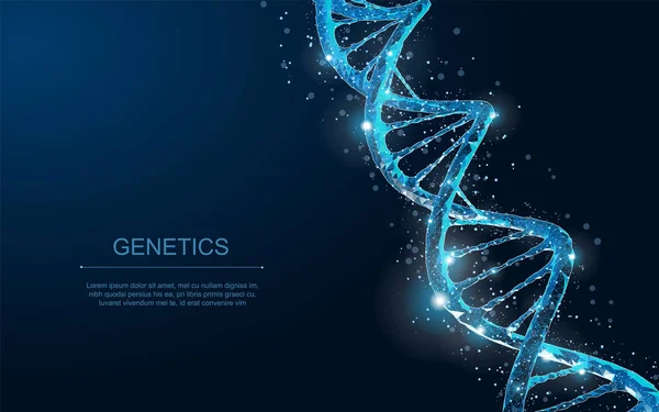 DNA. Abstrakcja 3d wielokątne szkielet Dna cząsteczki spirala spirala na niebiesko. — Wektor stockowy