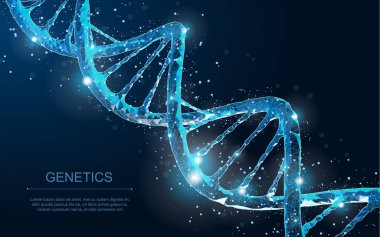3D poligonal tel kafes Dna molekül sarmal spiral mavi soyut.