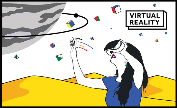 Chica Vectorial Usando Gafas Realidad Virtual — Vector de stock