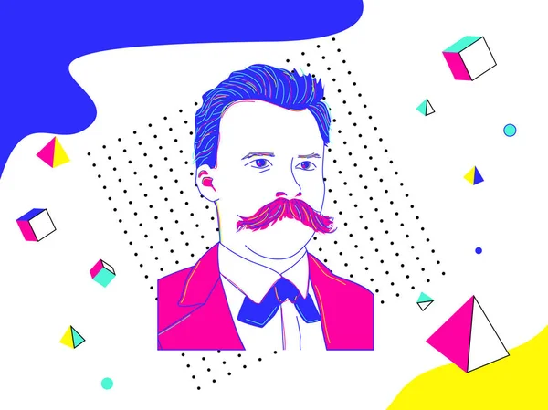 Potret Friedrich Nietzsche Dalam Ilustrasi Seni Jerman Filsuf Filolog Penyair - Stok Vektor