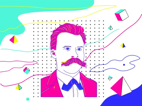 Retrato Friedrich Nietzsche Ilustração Arte Linha Alemão Filósofo Filólogo Poeta — Vetor de Stock