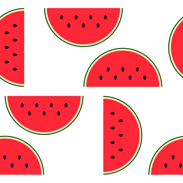 Naadloze Watermeloen Plak Patroon Flat Zoet Vers Fruit Geïsoleerd Witte — Stockvector