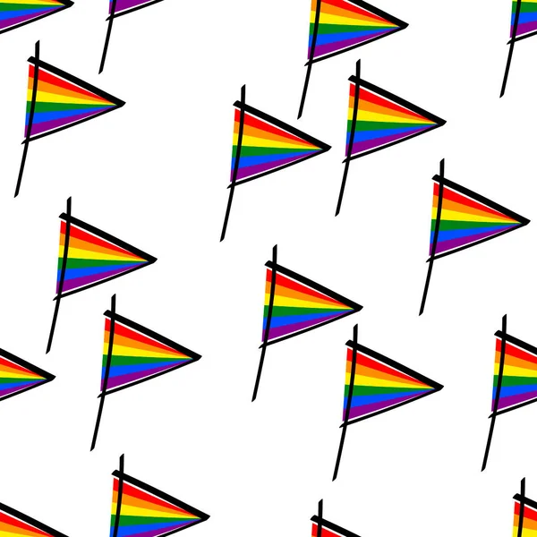 Lgbt Flag Seamless Pattern Triangular Rainbow Colored Flags Isolated White — Stock Vector