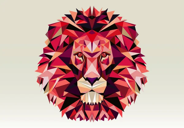 Low Poly Pink Lion Head Full Face Wild Animal Made — Stock Vector