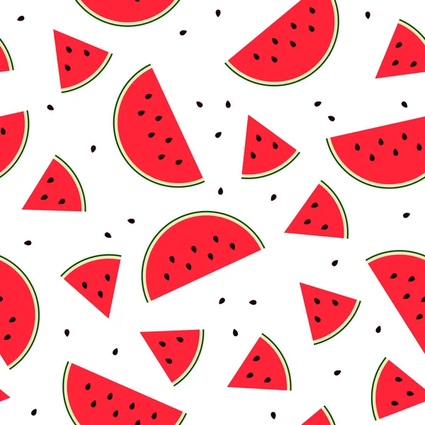 Seamless Watermelon Slice Pattern Flat Sweet Fresh Fruit Isolated White — Stock Vector