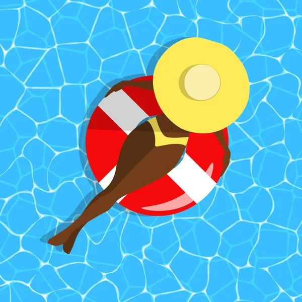 Úszás Gyűrű Koncepció Sötét Bőrű Lány Egy Kalap Tetejére Néző — Stock Vector