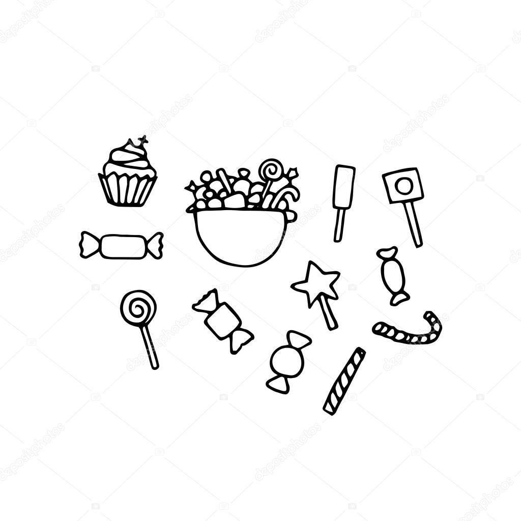 Vettoriale stockSet Caramelle Doodle Festive Vettoriali Contorno Caramelle  Cupcake Torte Caramelle di ©Xansa #398402866, image size:1024x1024