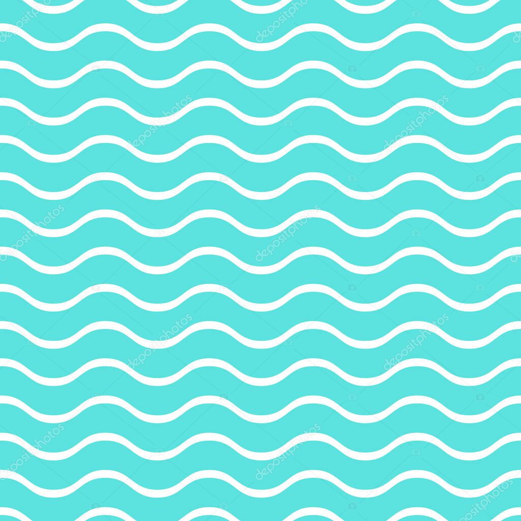 Seamless marine pattern. Geometric white, blue sea waves background. Neutral striped color water illustration of the nature, vacation, travel for wallpaper, wrapping paper, fabric, notebook, clothing