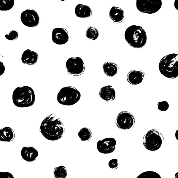 Patrón Lunares Caótico Sin Costuras Negro Desordenado Dibujado Mano Círculos — Vector de stock
