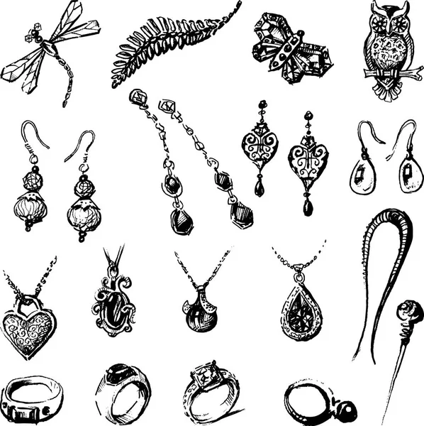 Sketsa Dari Berbagai Perhiasan Perempuan - Stok Vektor