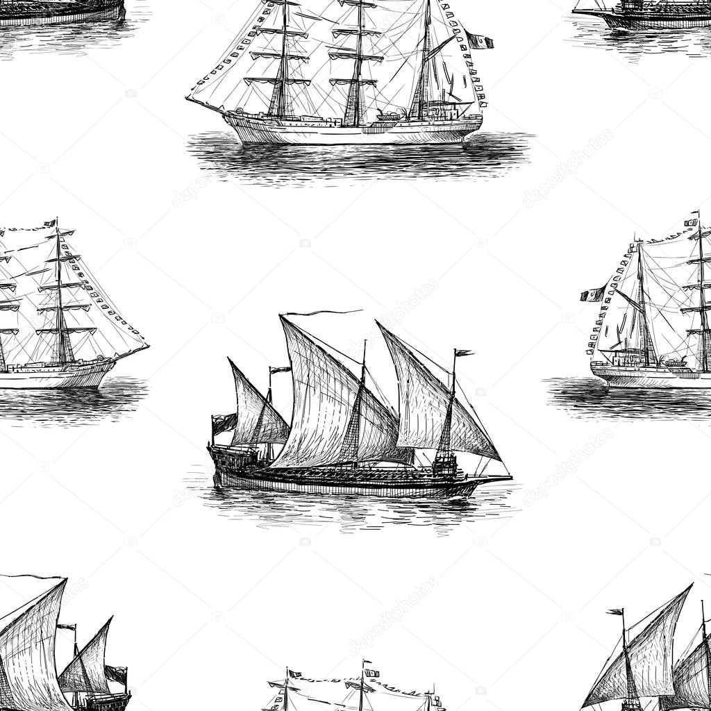 Background of sketches of sailing vessels