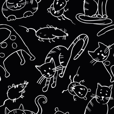 Kediler ve fareler çizimler ve sorunsuz arka plan