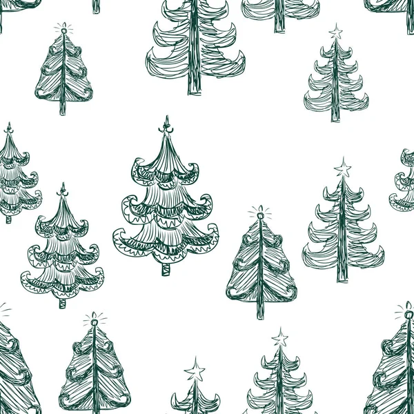 クリスマスのシームレスな背景の木のスケッチ — ストックベクタ