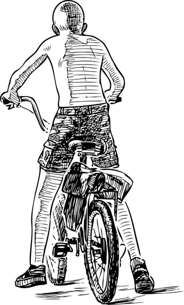 Ескіз Хлопчика Підлітка Велосипеді Літній День — стоковий вектор