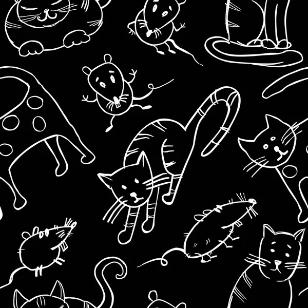 Patrón Vectorial Dibujos Animados Dibujados Gatos Ratas — Vector de stock