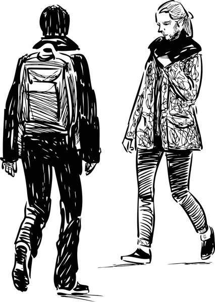 Рисунок Подростков Идущих Навстречу Друг Другу — стоковый вектор