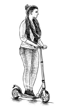 Bir scooter sürme bir kız Sketch