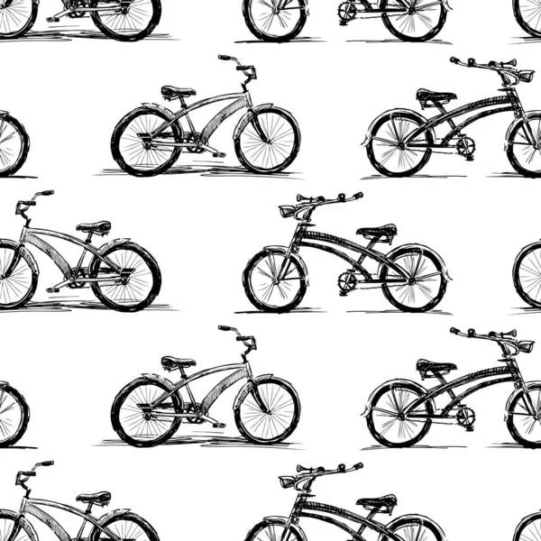 Schema Senza Cuciture Schizzi Biciclette — Vettoriale Stock
