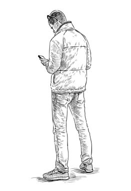 Bir cep telefonu ile genç Townsman Sketch