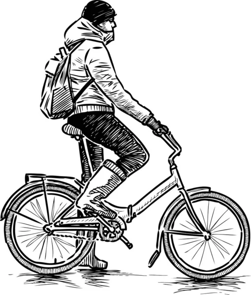 Desenho Manual Ciclista Paragem Casual — Vetor de Stock