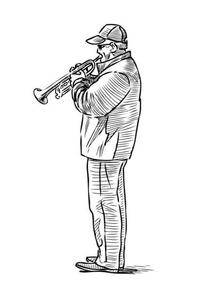 Gatumusikant Spelar Trumpet — Stock vektor