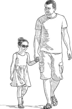 Babası kızı ile güneşli bir yaz gününde yürüyüş