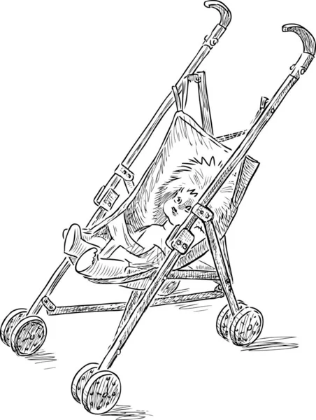 Croquis Chariot Pour Bébé Avec Poupée — Image vectorielle