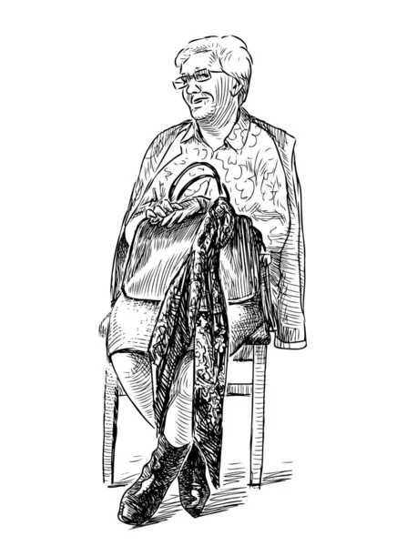 Sketch Elderly Woman Sitting Chair — Stock Vector