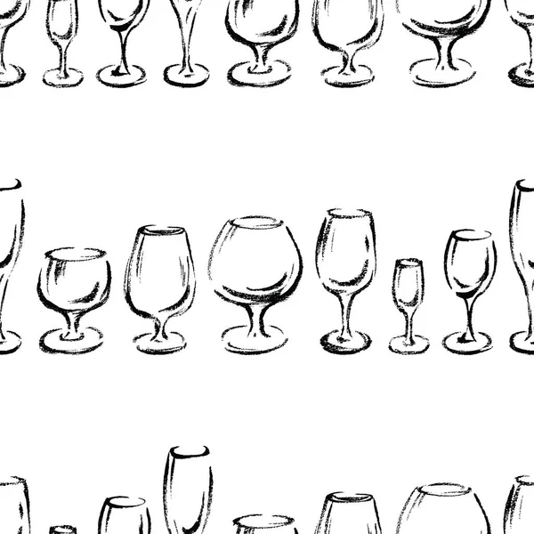 Modello Senza Soluzione Continuità Contorni Diversi Bicchieri Vino — Vettoriale Stock