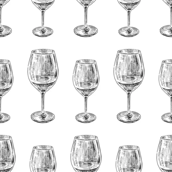 Modello Senza Cuciture Schizzi Bicchieri Vino — Vettoriale Stock