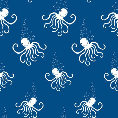 Neşeli karikatür ahtapotlar siluetleri Dikişsiz desen