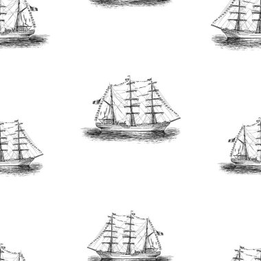 Eski yelkenli gemilerin skeçlerinin kusursuz arka planı