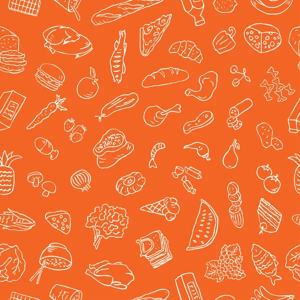 Seamless Pattern Outlines Different Foodstuff — Stock Vector