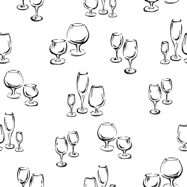 Modèle Sans Couture Contours Différents Verres Vin — Image vectorielle