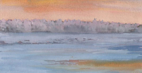 Paysage Aquarelle Bord Rivière Hiver Jour Givré — Photo