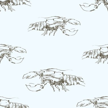 Büyük deniz ıstakozlarının çizimlerinin kusursuz arka planı.