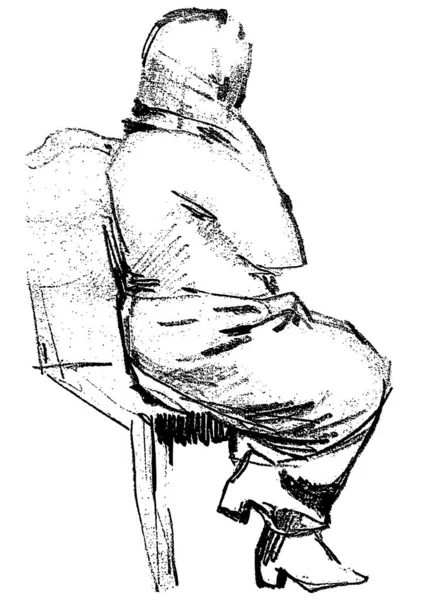 Freihändige Zeichnung Einer Frau Auf Dem Stuhl — Stockvektor