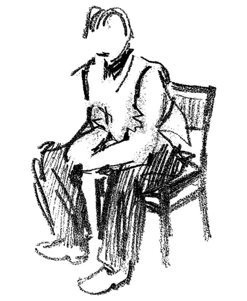 Bleistiftzeichnung Einer Person Die Auf Dem Stuhl Sitzt — Stockvektor