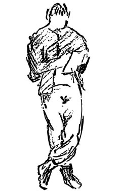 Ayakta duran ve kitap okuyan birinin resmi.