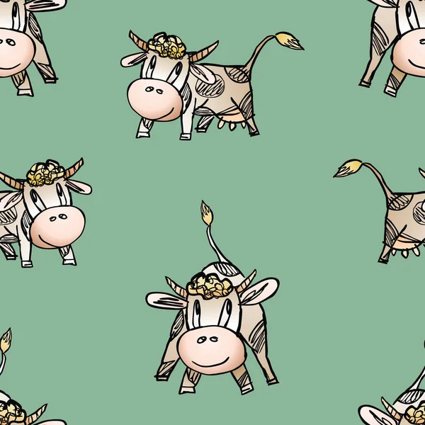 Fundo Sem Costura Desenhos Animados Alegres Vacas —  Vetores de Stock