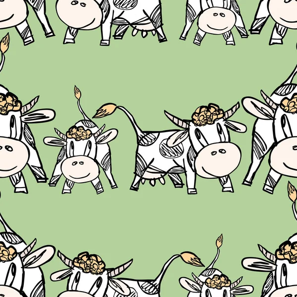 Padrão Sem Costura Desenhos Animados Vacas Engraçadas —  Vetores de Stock
