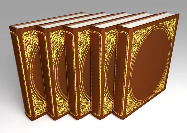 Kitap masada bir ciltli süsleme 3d çizim isomeric projeksiyon ile 5 adet stand.