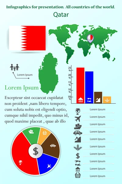 Qatar Infographics Presentation All Countries World — Stock Vector