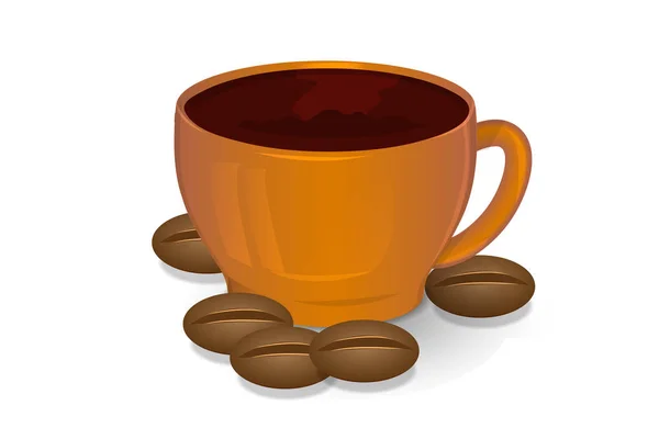 Fincan kahve ve kahve kahverengi renk beyaz bir arka plan üzerinde fasulye