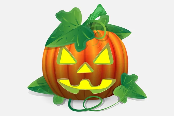 Skrämmande Jack Lykta Halloween Pumpa Med Brinnande Ljus Inuti Vektor — Stock vektor