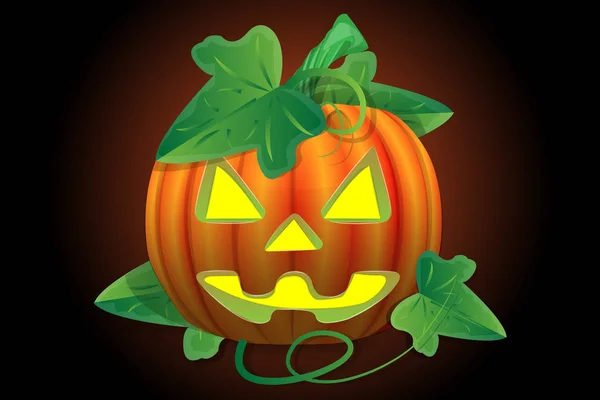 Skrämmande Jack Lykta Halloween Pumpa Med Brinnande Ljus Inuti Vektor — Stock vektor
